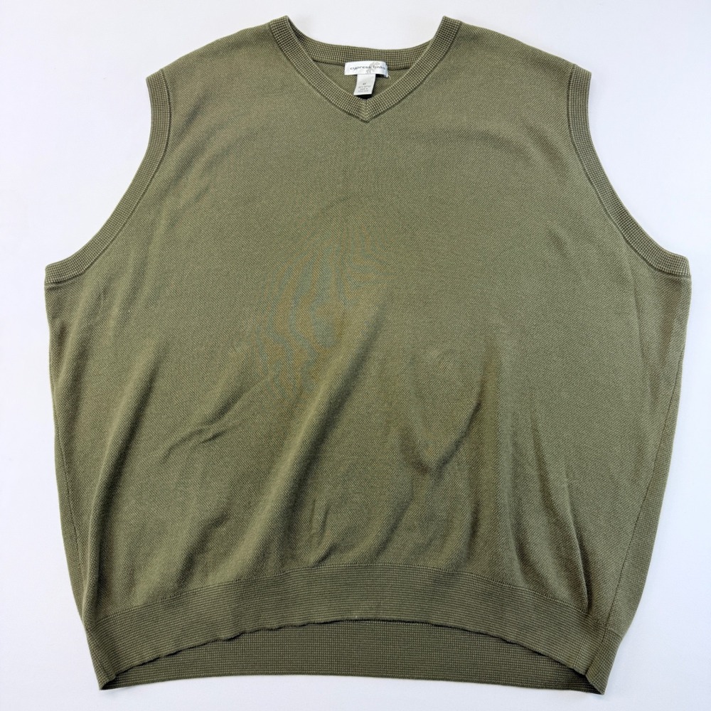 Cypress Links Mens Olive Green V-Neck Sweater Vest 100% Cotton Size XL